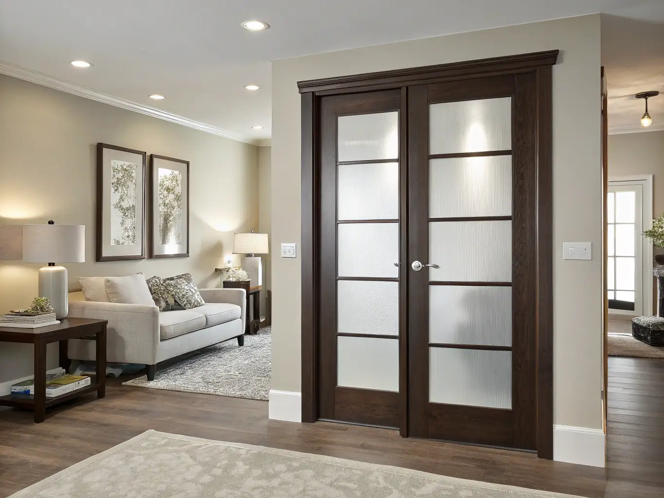 A modern office space featuring a Euroluxdoors interior door with a contemporary design. The door is made of high-quality materials and is designed to enhance the aesthetics of the commercial space.